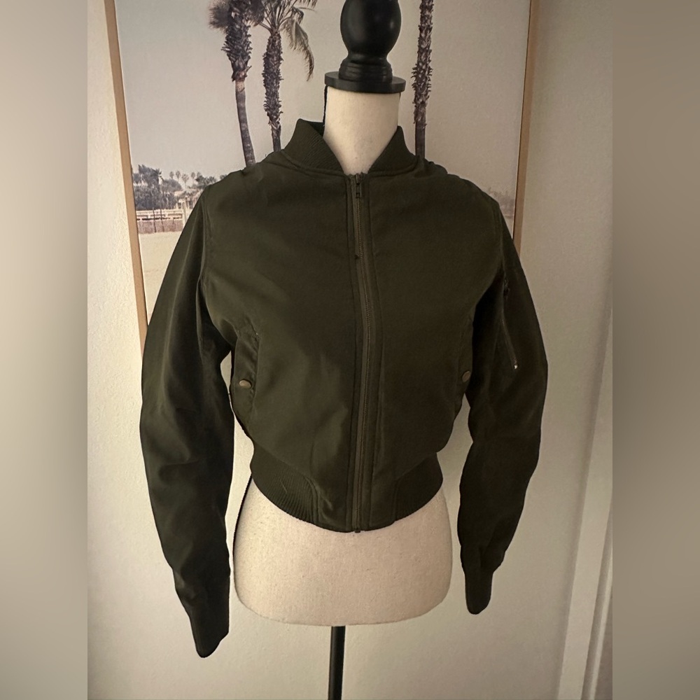 Olive Green Women's Bomber Jacket Size S | Classic Military Utility Style